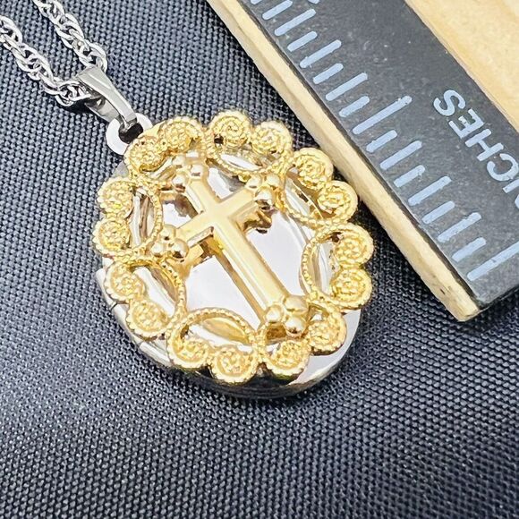 Vintage Prayer Wish Locket Silver Gold Cross Filigree Christian Made in USA - Picture 12 of 14